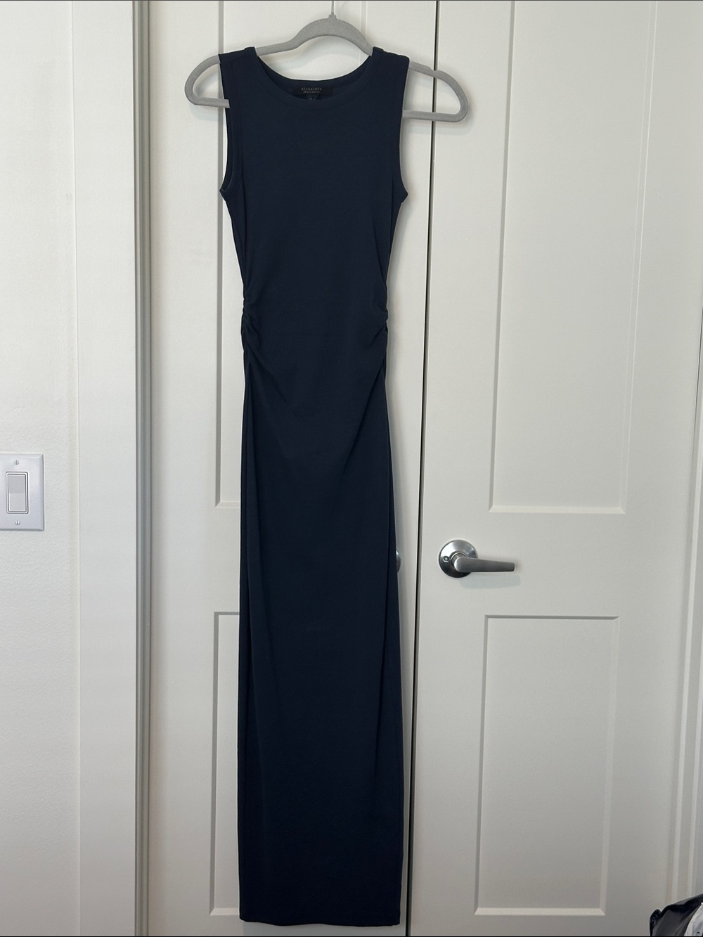 All Saints Sleeveless Ruched Navy Maxi Dress